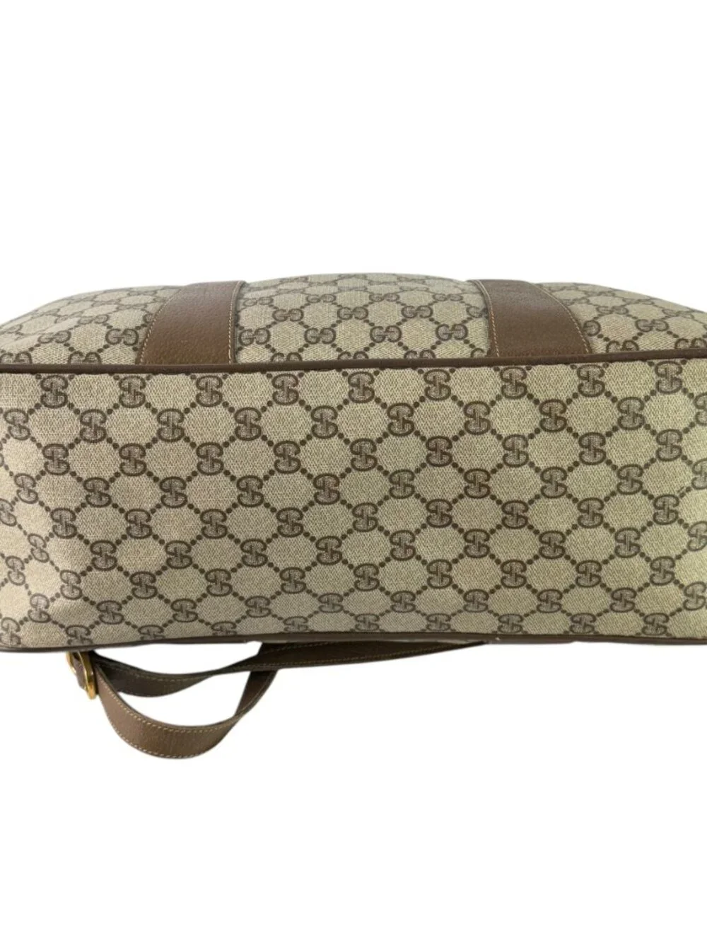 GUCCI Beige Canvas GG Monogram Web Accent Supreme Boston Bag Made in Italy